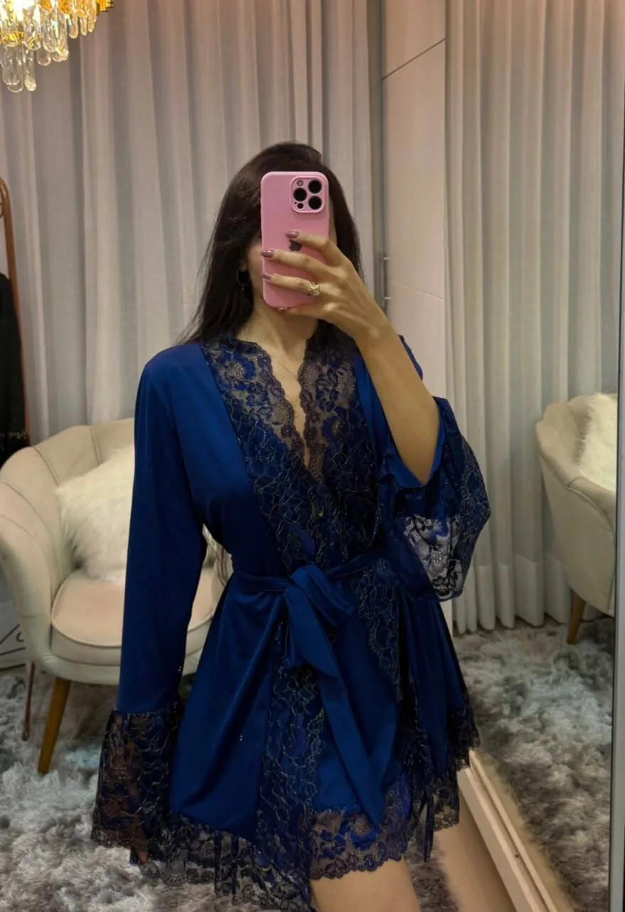 Kit camisola + robe marinho