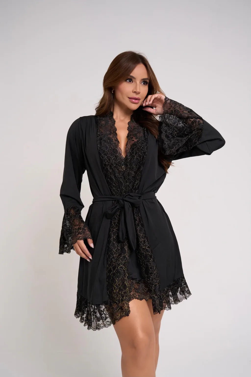 Kit camisola + robe preto