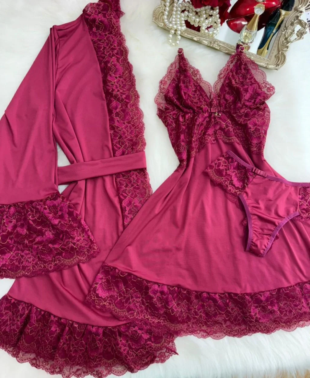 Kit camisola + robe fúcsia
